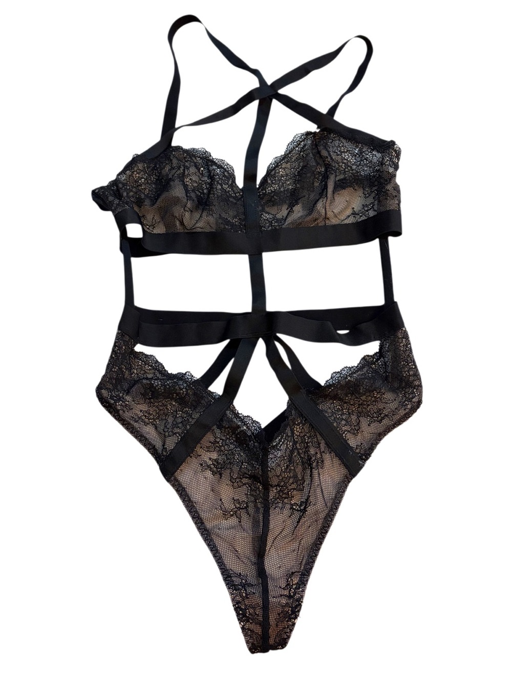 Victoria’s Secret Black Lace Caged Negligee Nighty medium